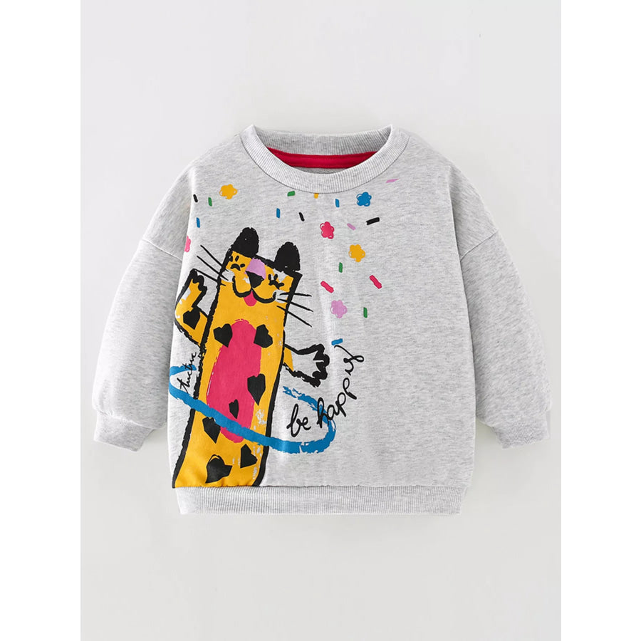 Children’s Cartoon Cat Crew Neck Sweatshirt Light Gray / 3Y Apparel and Accessories