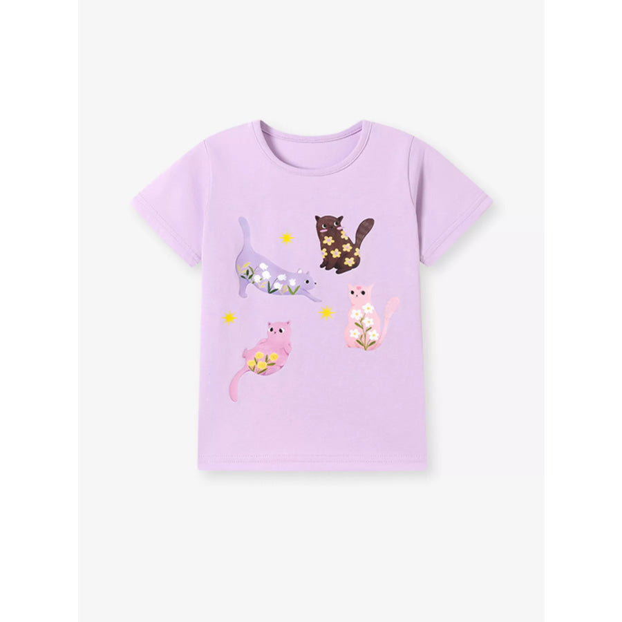 Children’s Cartoon Cat Rainbow Graphic Tee Lavender / 2Y Apparel and Accessories