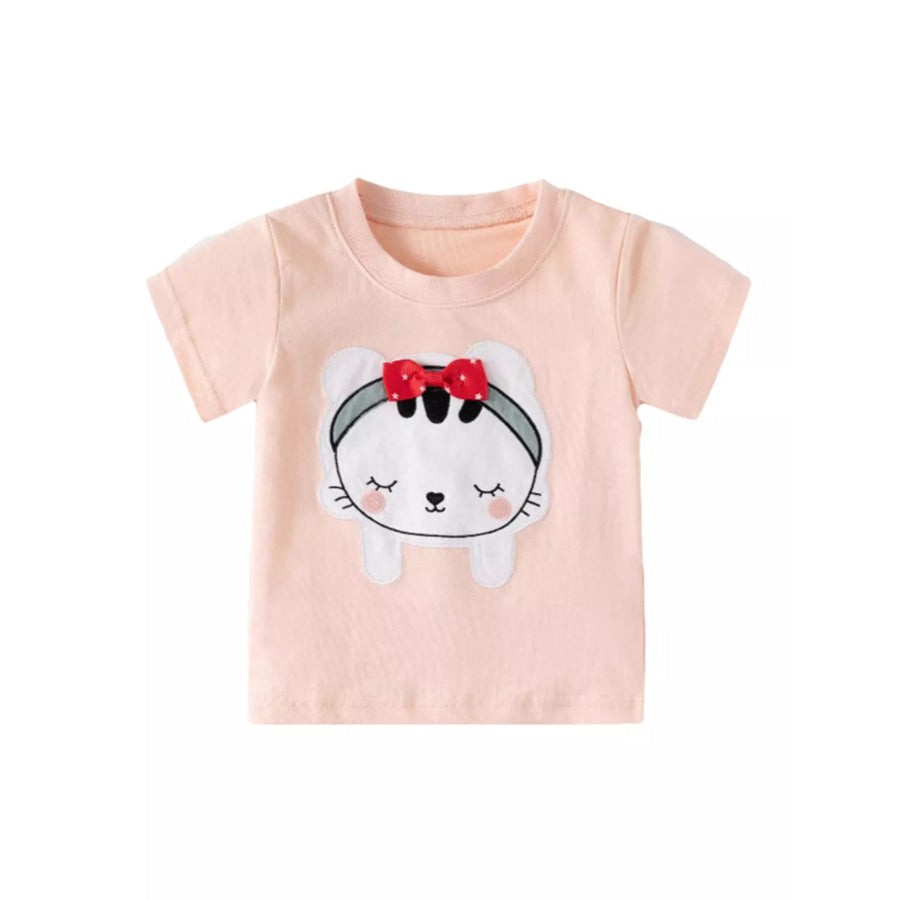 Children’s Cartoon Cat Short Sleeve T-Shirt Skin Color / 2T Apparel and Accessories