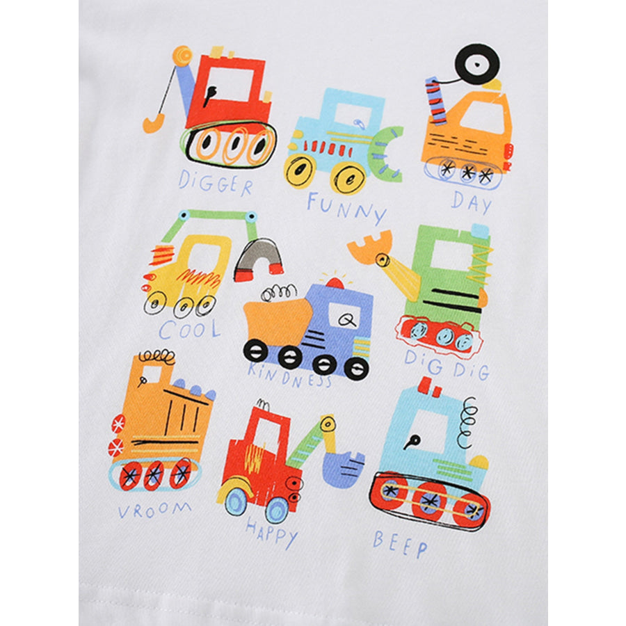 Children’s Cartoon Construction Vehicle Crew Neck T-Shirt Apparel and Accessories