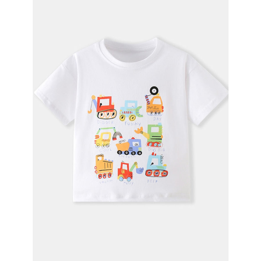 Children’s Cartoon Construction Vehicle Crew Neck T-Shirt Apparel and Accessories