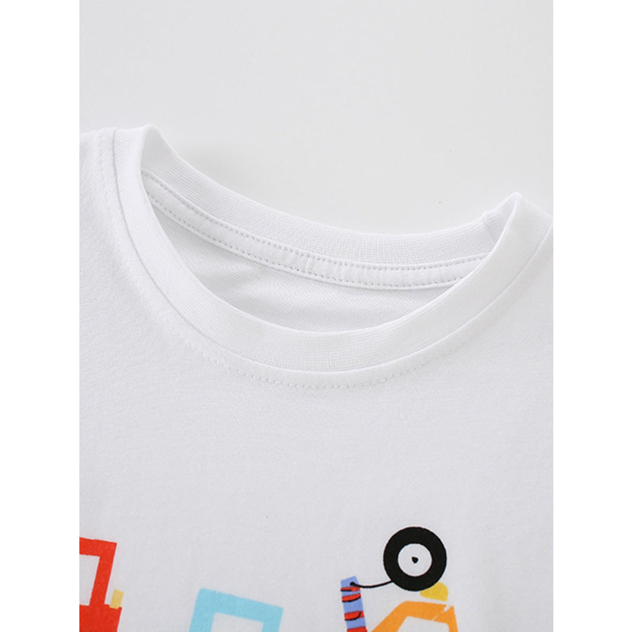 Children’s Cartoon Construction Vehicle Crew Neck T-Shirt Apparel and Accessories