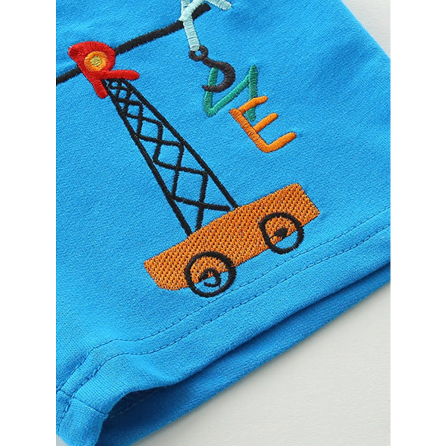Children’s Cartoon Construction Vehicle Embroidered Casual Shorts Apparel and Accessories