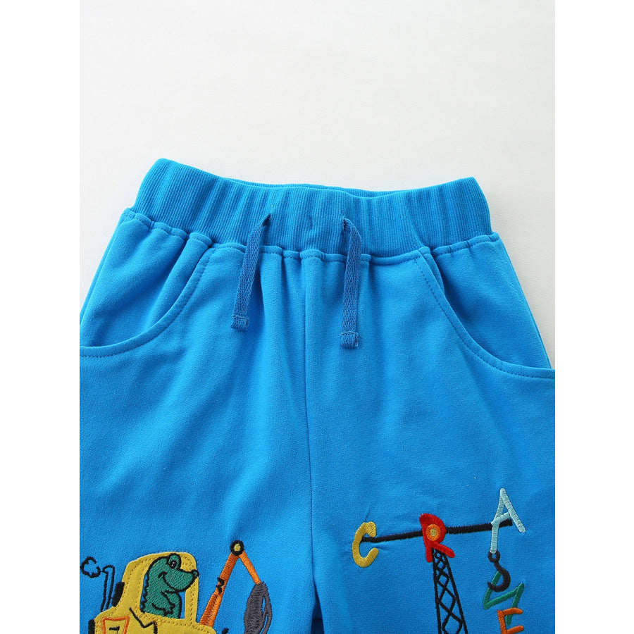 Children’s Cartoon Construction Vehicle Embroidered Casual Shorts Apparel and Accessories