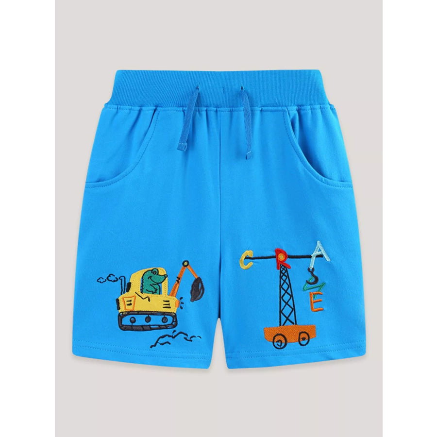 Children’s Cartoon Construction Vehicle Embroidered Casual Shorts Apparel and Accessories