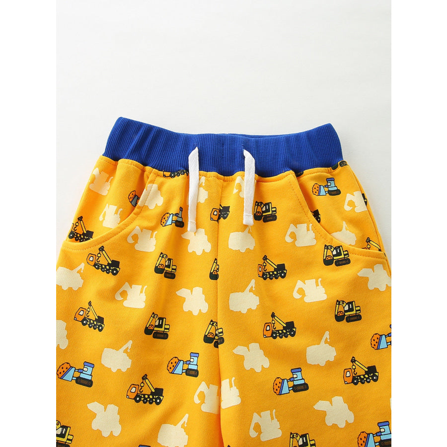 Children’s Cartoon Construction Vehicle Print Casual Shorts Apparel and Accessories