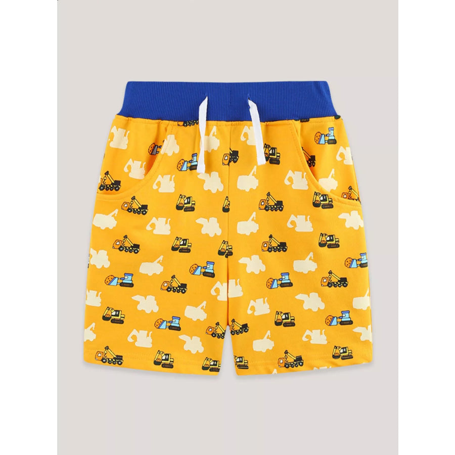 Children’s Cartoon Construction Vehicle Print Casual Shorts Apparel and Accessories
