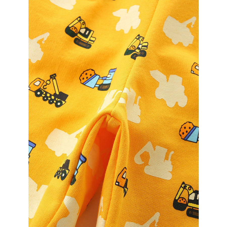 Children’s Cartoon Construction Vehicle Print Casual Shorts Apparel and Accessories