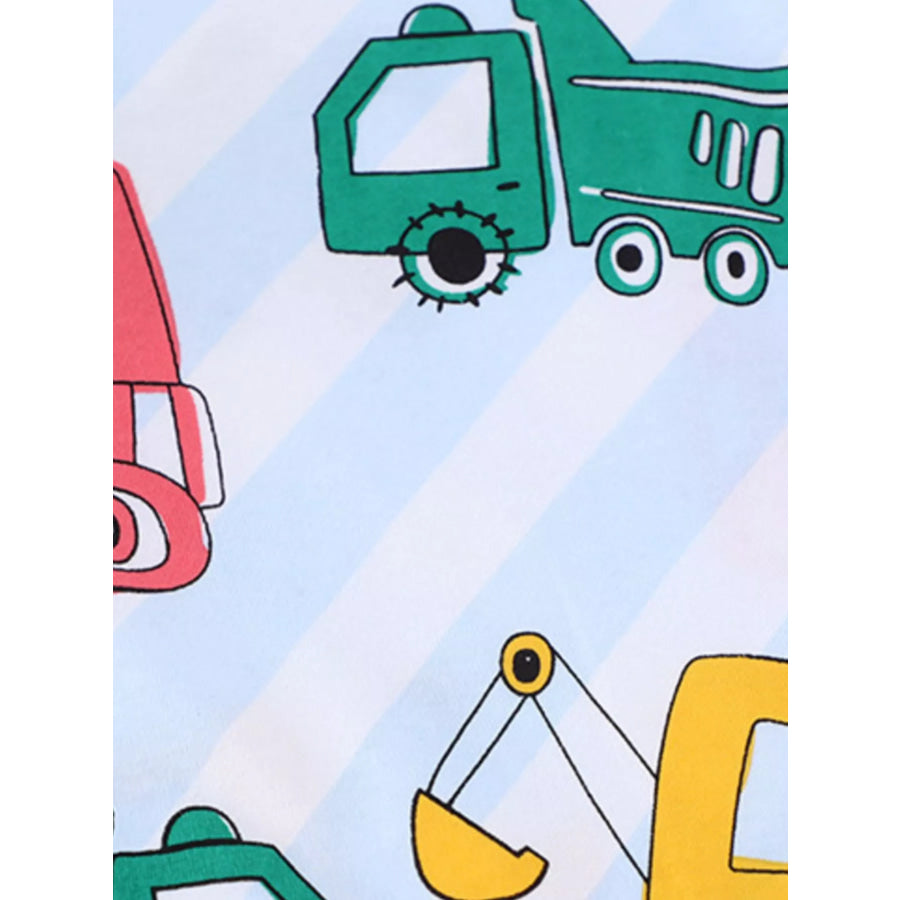 Children’s Cartoon Construction Vehicle Print Crew Neck Short Sleeve T-Shirt Apparel and Accessories