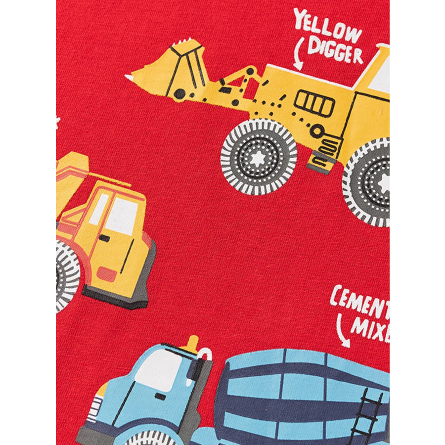 Children’s Cartoon Construction Vehicle Print Short Sleeve T-Shirt Apparel and Accessories