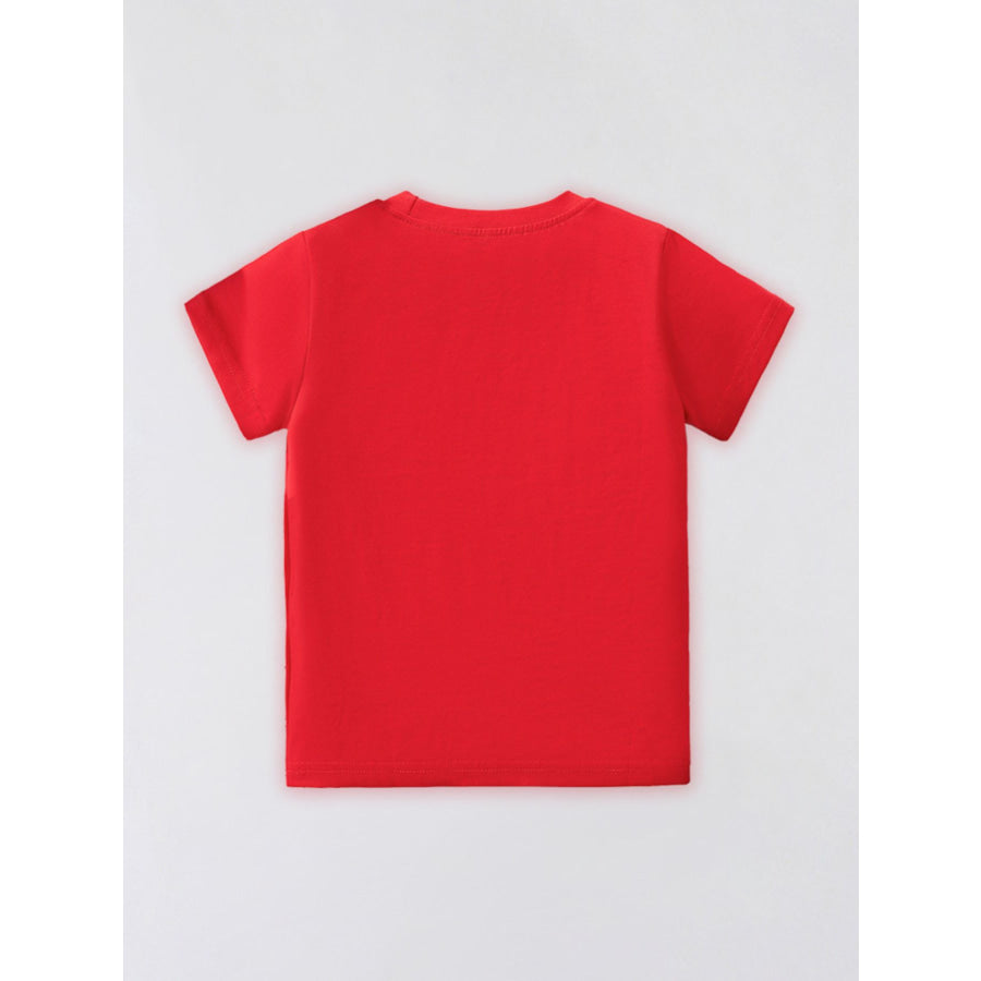 Children’s Cartoon Construction Vehicle Print Short Sleeve T-Shirt Apparel and Accessories