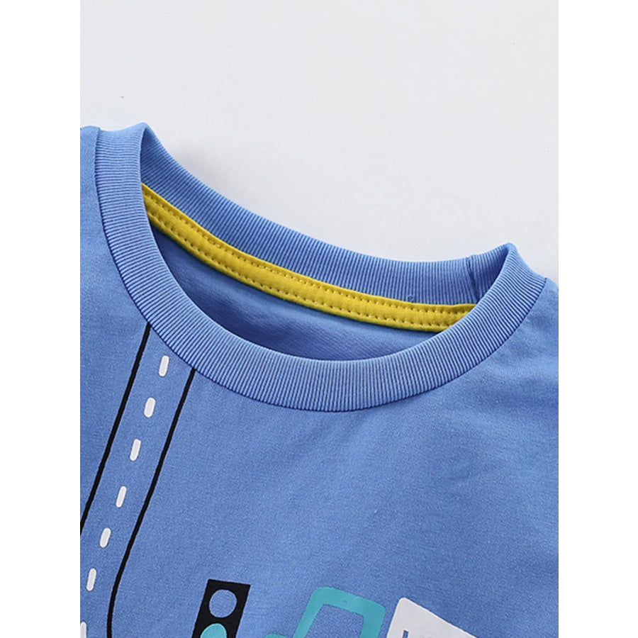 Children’s Cartoon Construction Vehicle Print Short Sleeve T-Shirt Apparel and Accessories