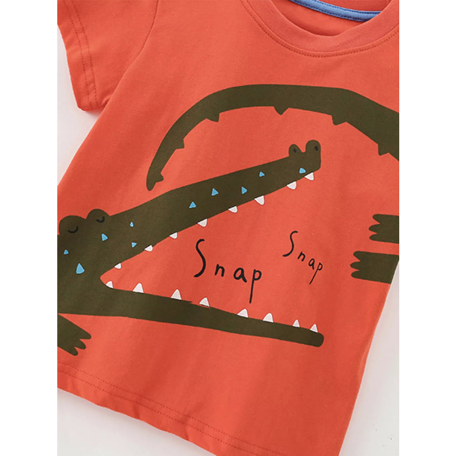 Children’s Cartoon Crocodile Graphic Tee and Shorts Set Apparel and Accessories