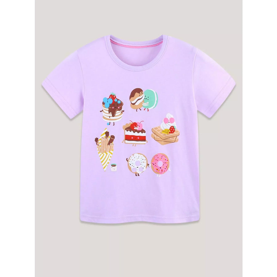 Children’s Cartoon Dessert Print Short Sleeve T-Shirt Pink Purple / 2Y Apparel and Accessories
