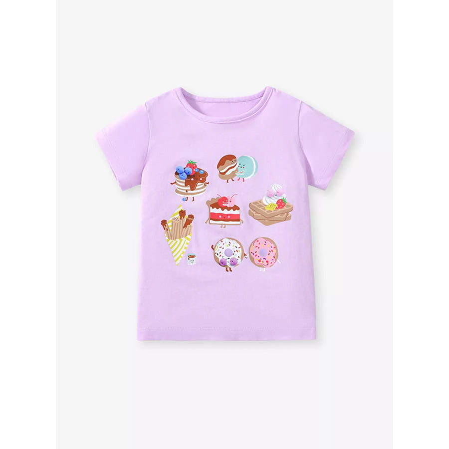 Children’s Cartoon Dessert Short Sleeve T-Shirt Pink Purple / 2Y Apparel and Accessories