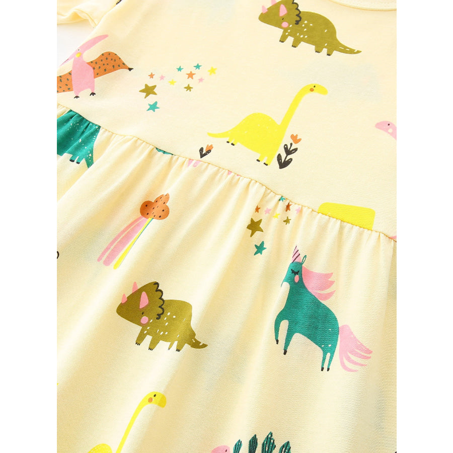Children’s Cartoon Dinosaur Print Casual Dress Apparel and Accessories