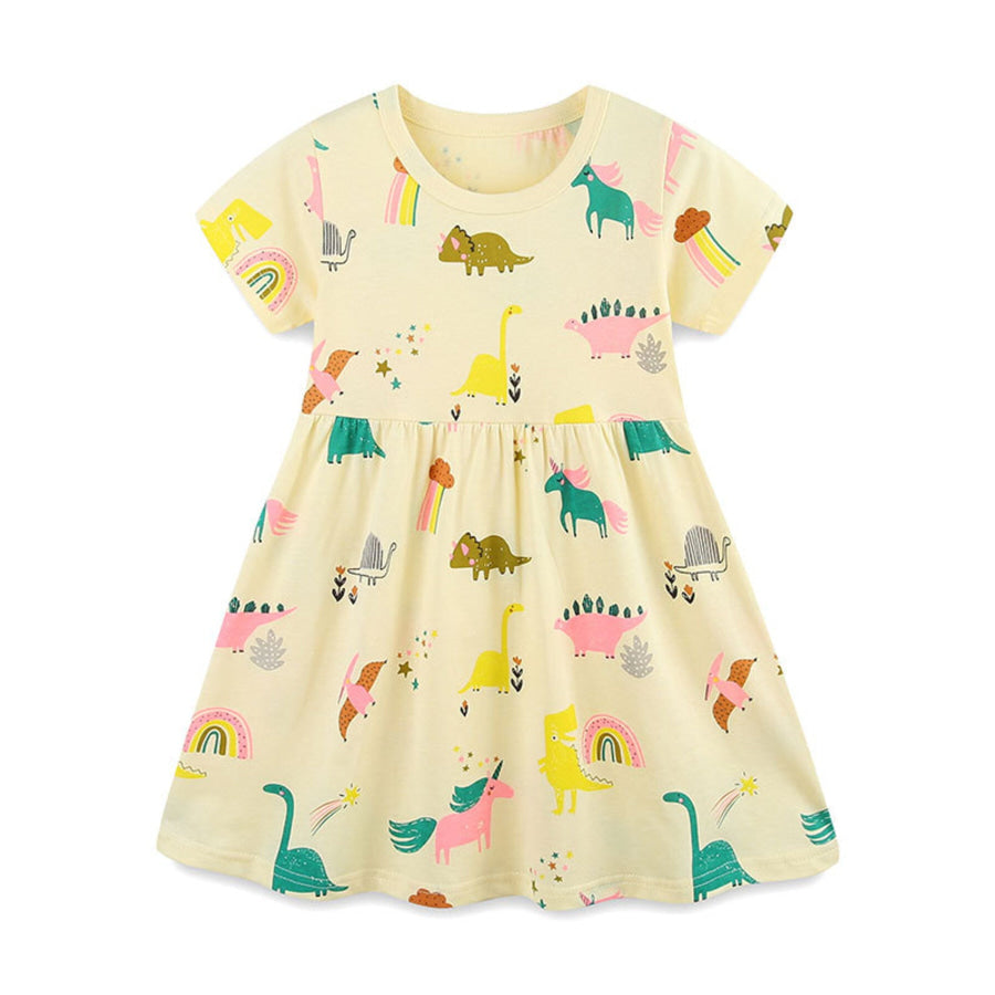 Children’s Cartoon Dinosaur Print Casual Dress Apparel and Accessories