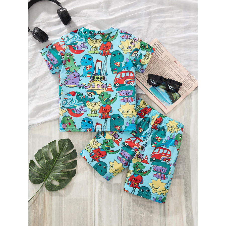 Children’s Cartoon Dinosaur Print Tee and Shorts Set Apparel and Accessories