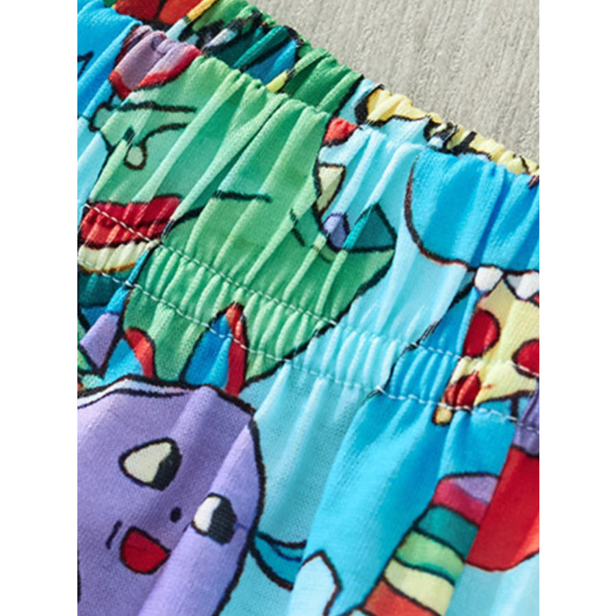 Children’s Cartoon Dinosaur Print Tee and Shorts Set Apparel and Accessories