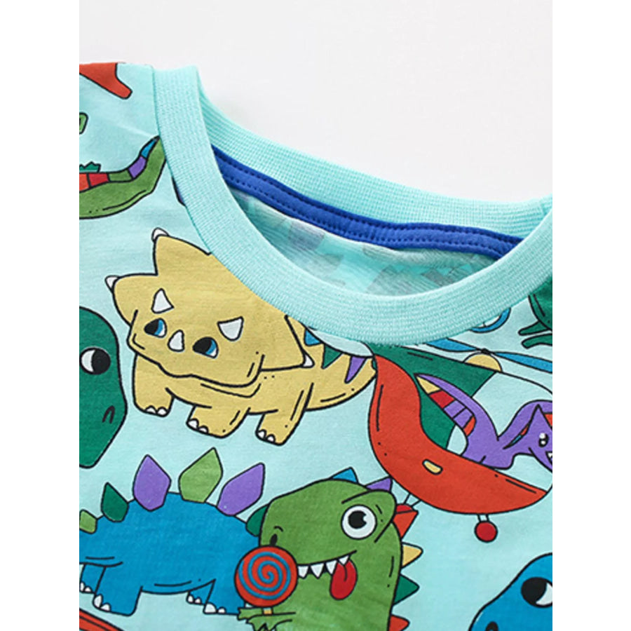 Children’s Cartoon Dinosaur Round Neck Top and Shorts Set Apparel and Accessories