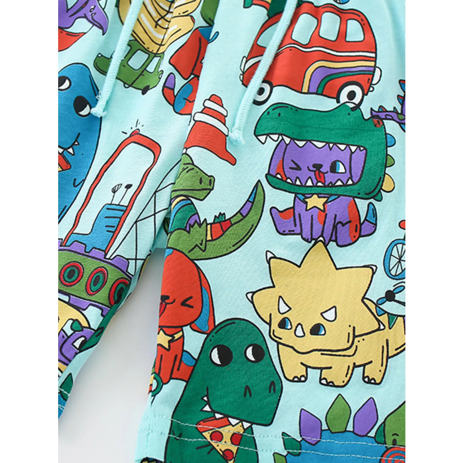 Children’s Cartoon Dinosaur Round Neck Top and Shorts Set Apparel and Accessories