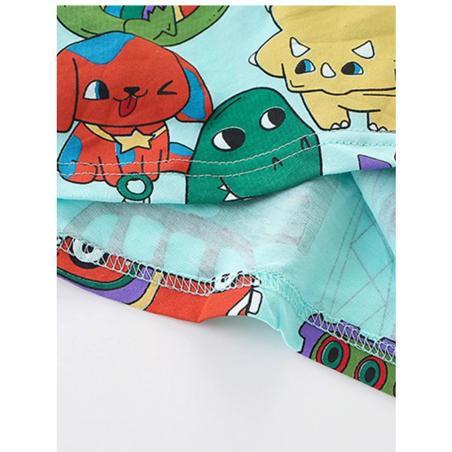 Children’s Cartoon Dinosaur Round Neck Top and Shorts Set Apparel and Accessories