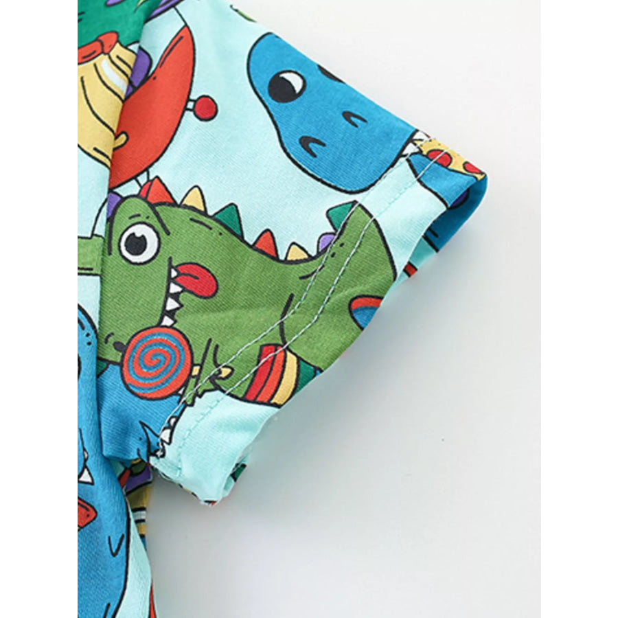 Children’s Cartoon Dinosaur Round Neck Top and Shorts Set Apparel and Accessories
