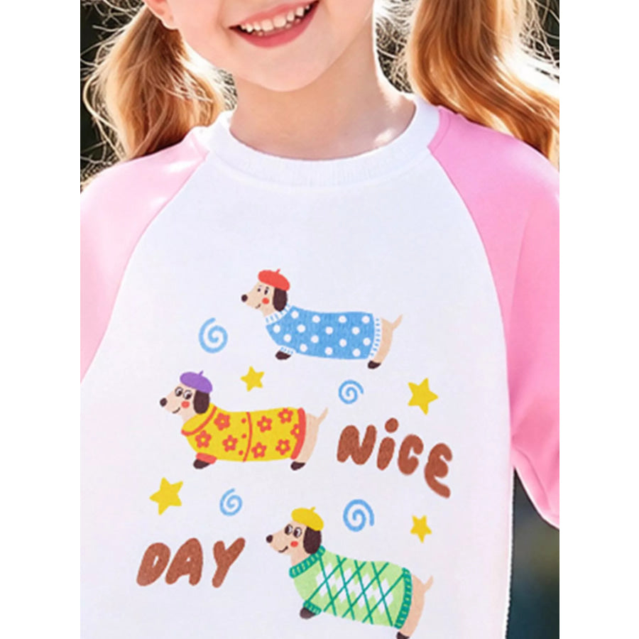 Children’s Cartoon Dog Raglan Sleeve Sweatshirt Apparel and Accessories