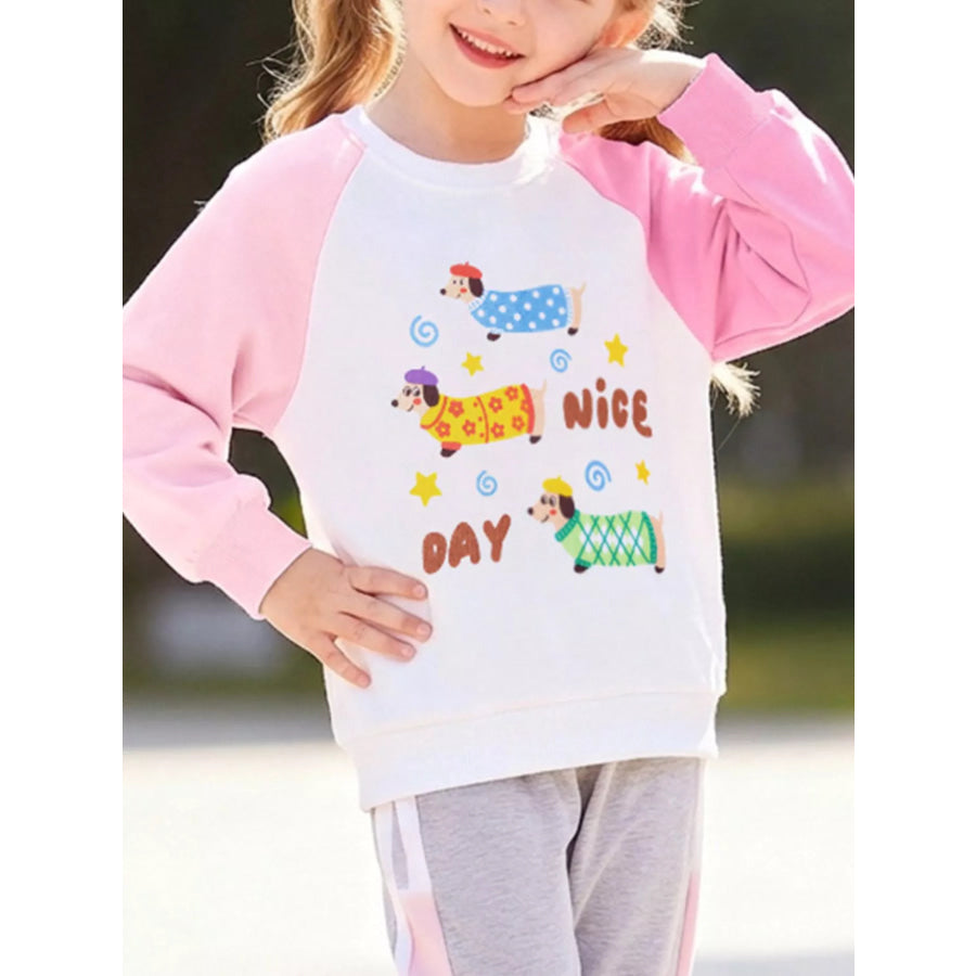 Children’s Cartoon Dog Raglan Sleeve Sweatshirt White / 2Y Apparel and Accessories