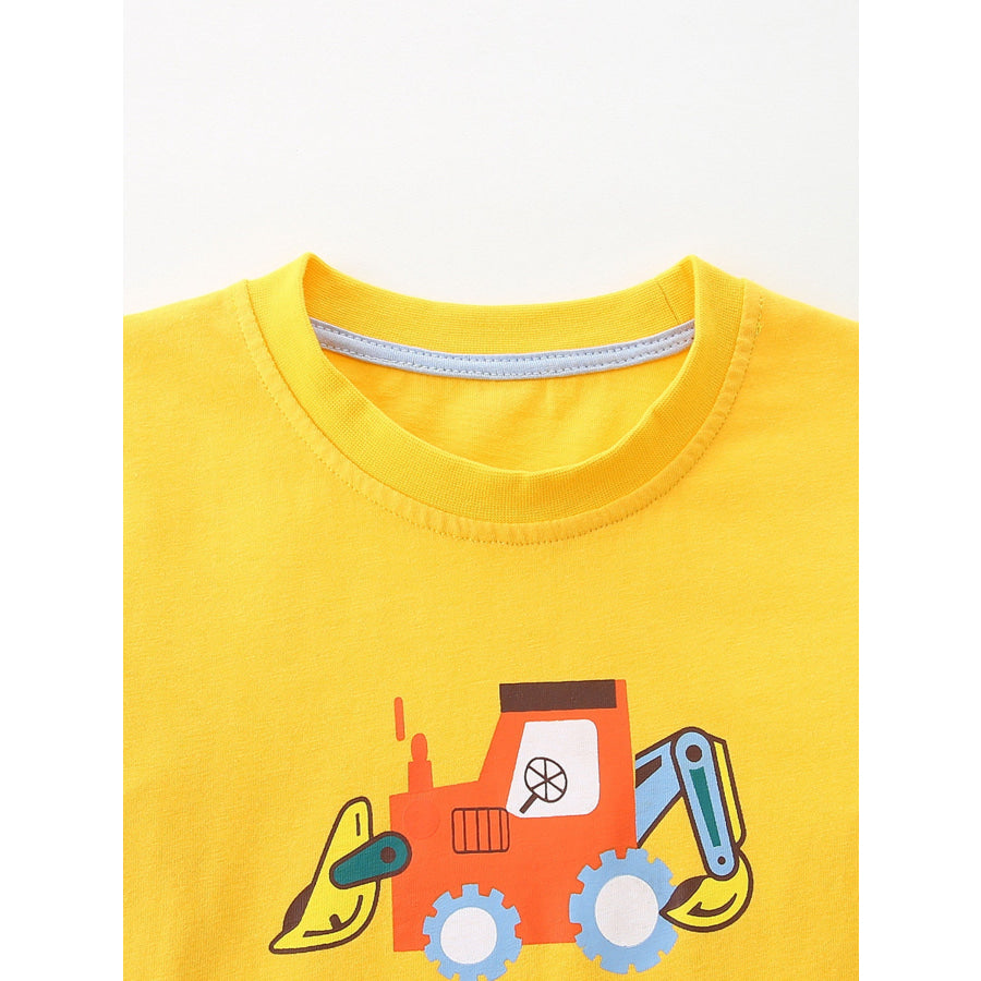 Children’s Cartoon Excavator Long Sleeve T-Shirt Apparel and Accessories