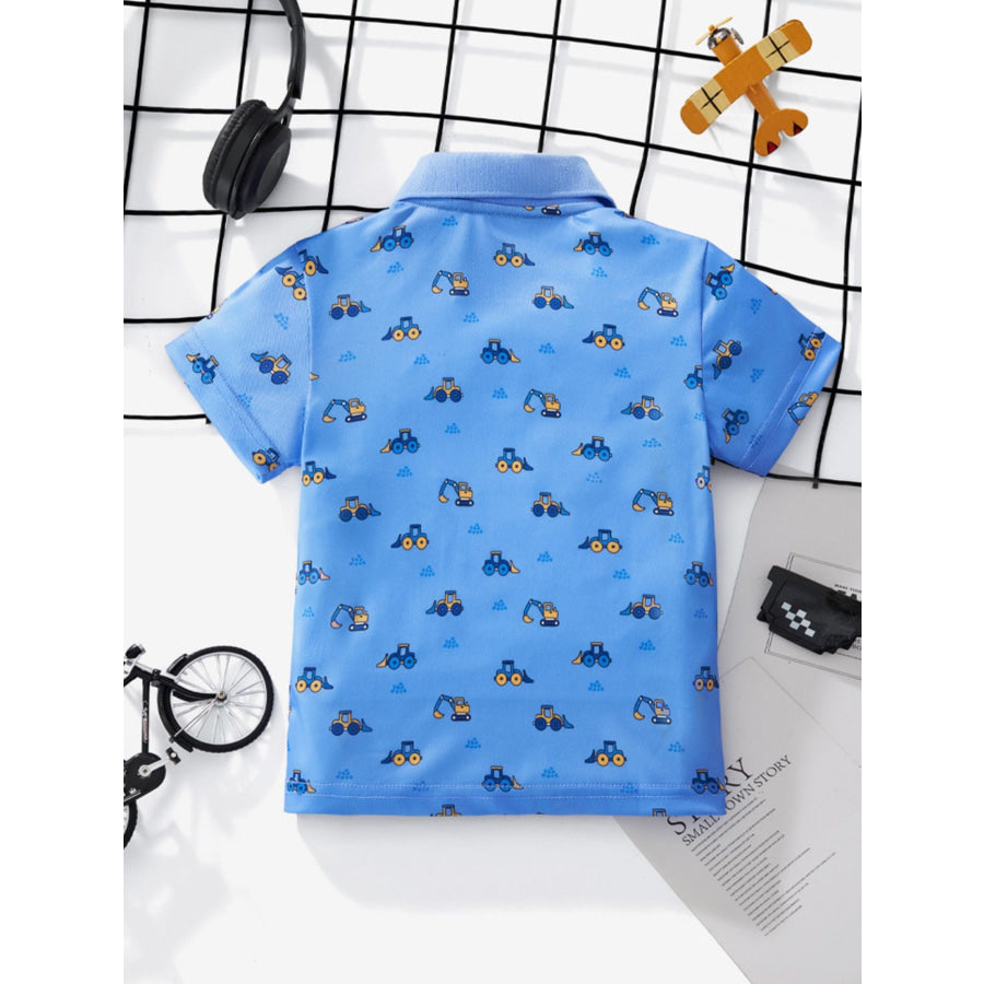 Children’s Cartoon Excavator Print Short Sleeve Polo T-Shirt Apparel and Accessories