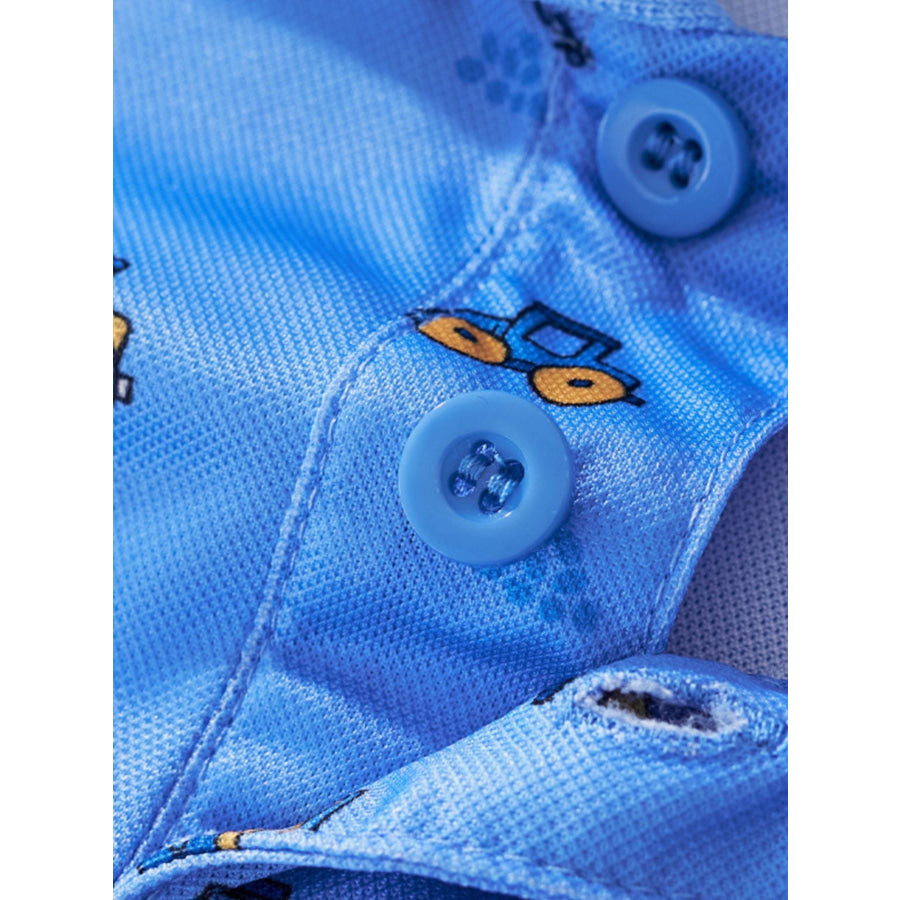 Children’s Cartoon Excavator Print Short Sleeve Polo T-Shirt Apparel and Accessories