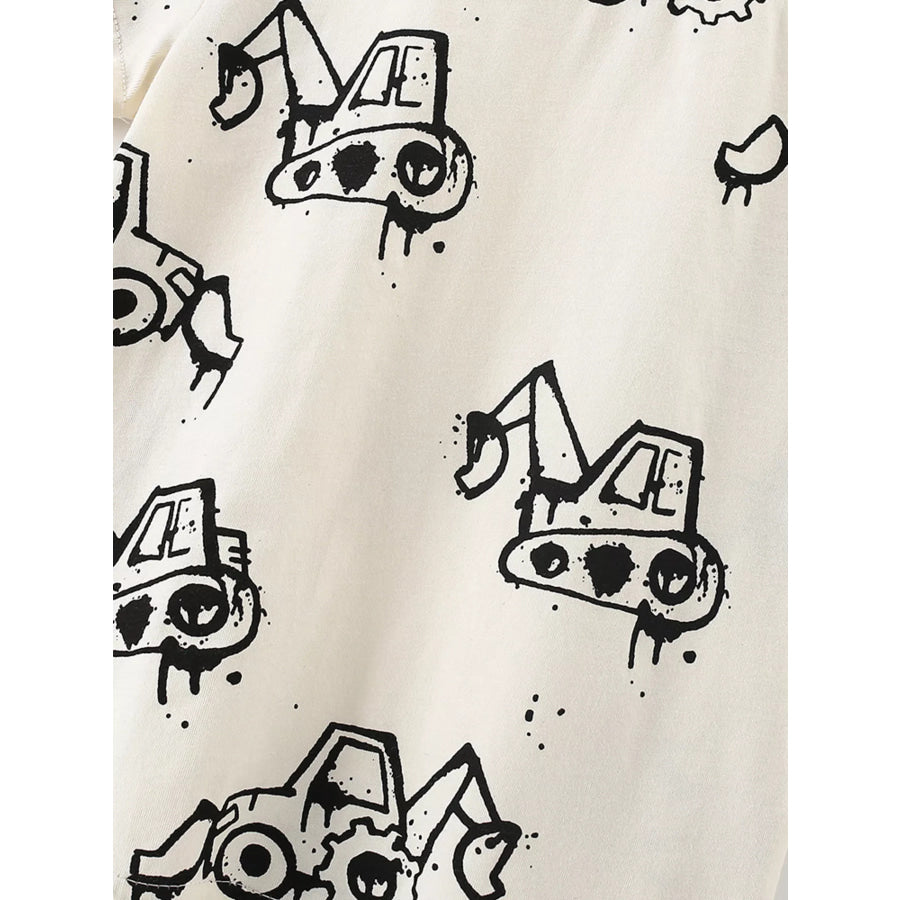Children’s Cartoon Excavator Print Short Sleeve T-Shirt Apparel and Accessories