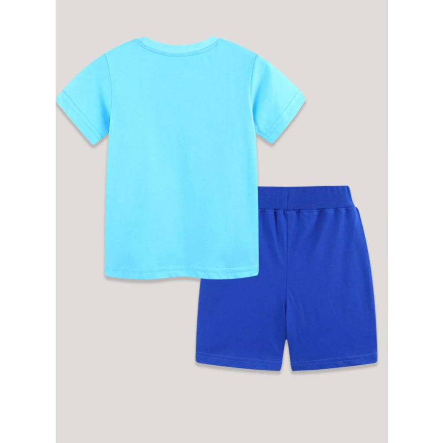 Children’s Cartoon Excavator Print Tee and Shorts Set Apparel and Accessories