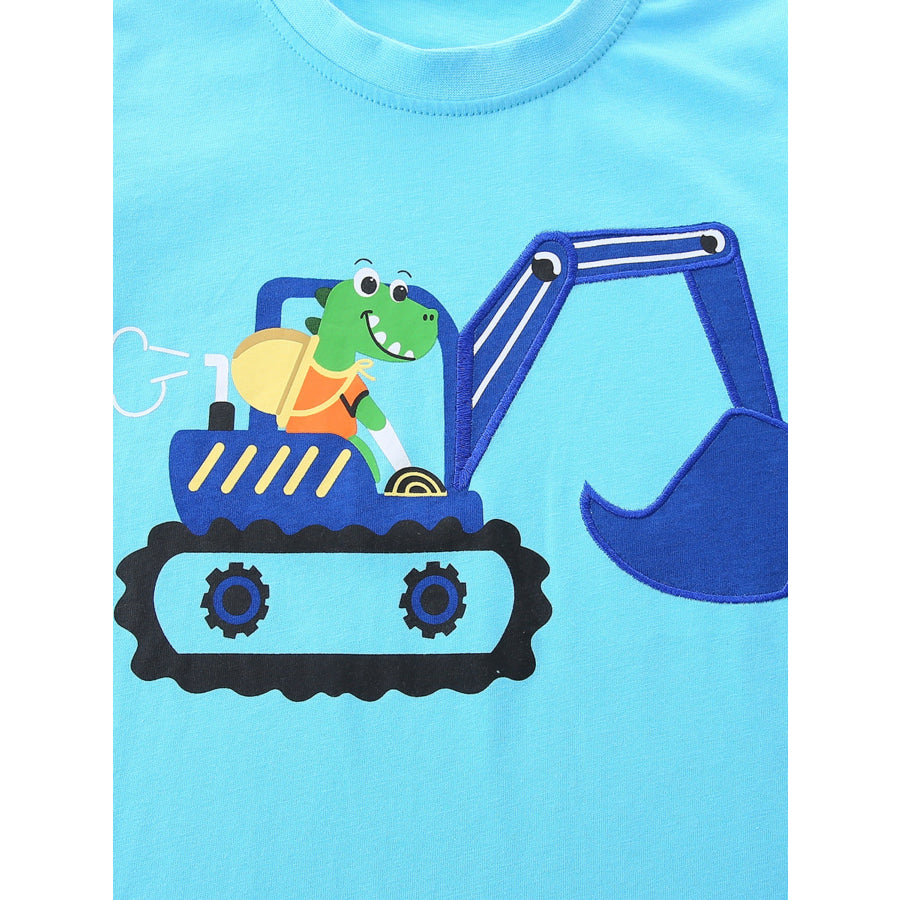 Children’s Cartoon Excavator Print Tee and Shorts Set Apparel and Accessories