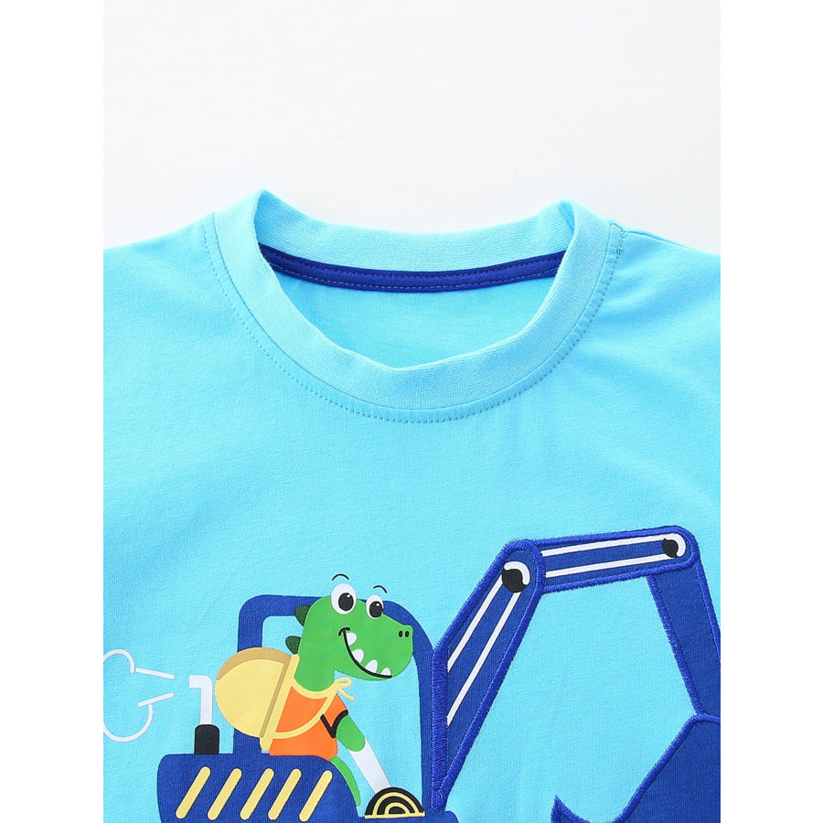 Children’s Cartoon Excavator Print Tee and Shorts Set Apparel and Accessories