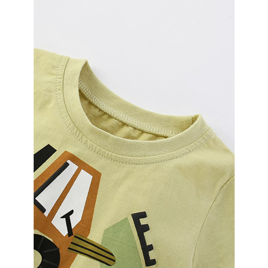 Children’s Cartoon Excavator Round Neck Tee and Shorts Set Apparel and Accessories
