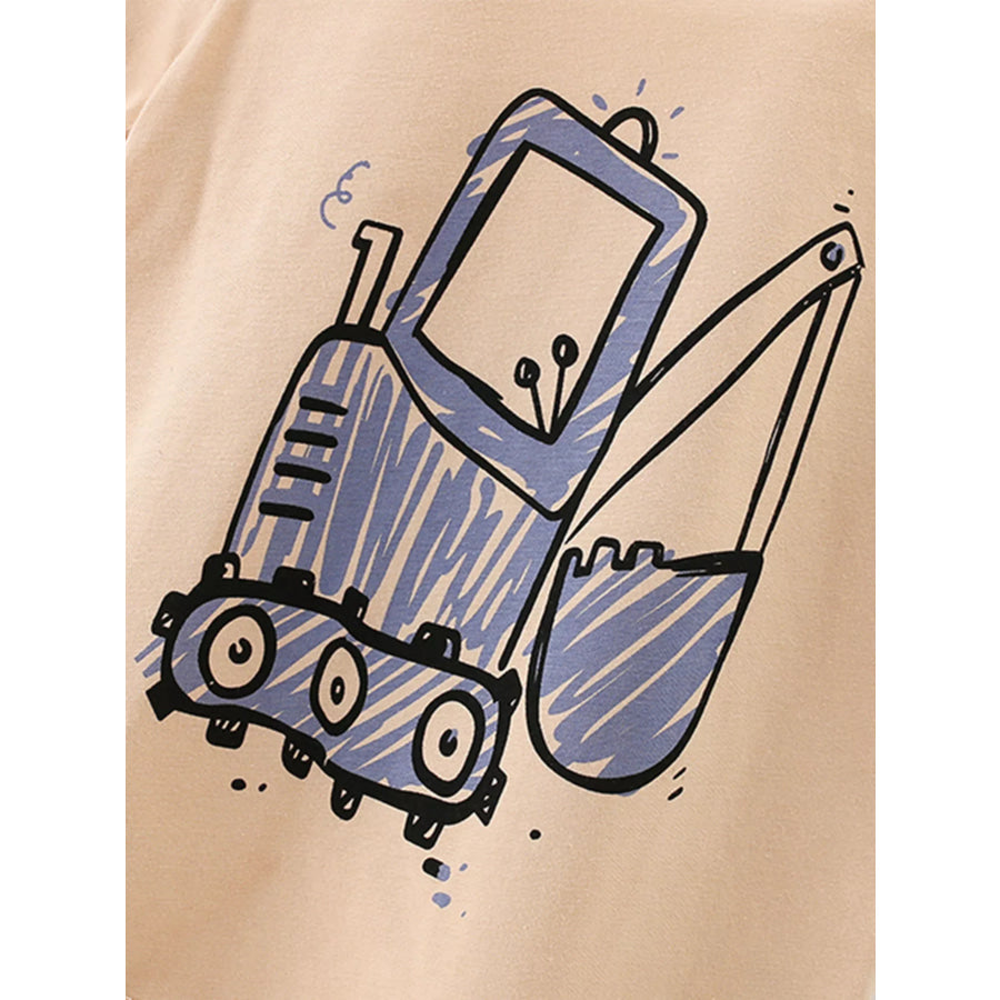 Children’s Cartoon Excavator Short Sleeve T-Shirt Apparel and Accessories