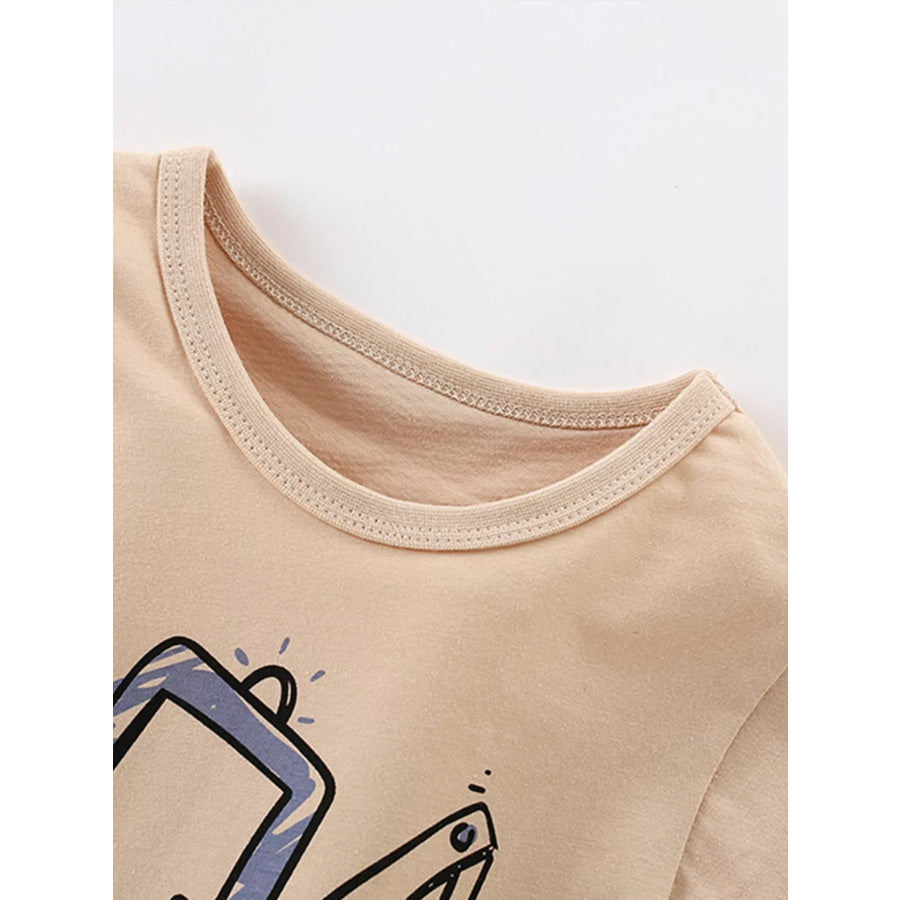 Children’s Cartoon Excavator Short Sleeve T-Shirt Apparel and Accessories