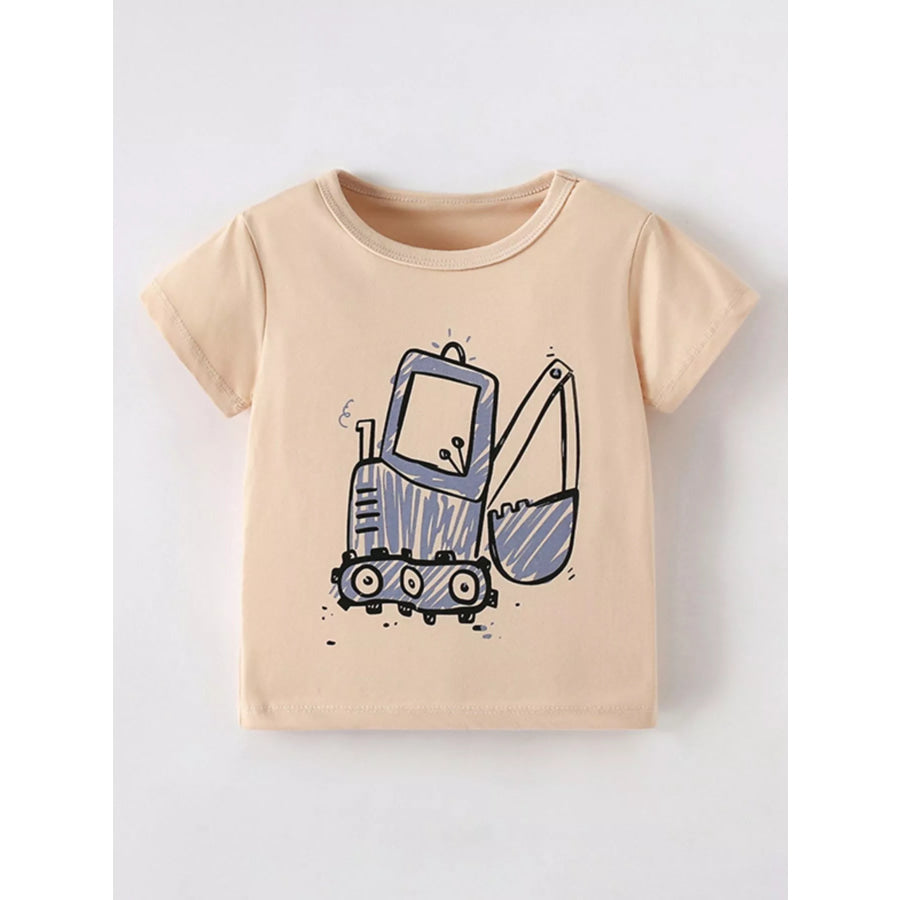 Children’s Cartoon Excavator Short Sleeve T-Shirt Apricot / 4Y Apparel and Accessories