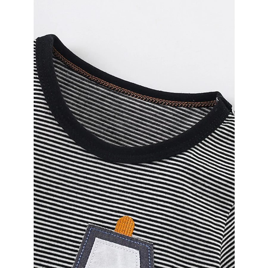 Children’s Cartoon Excavator Striped T-Shirt Apparel and Accessories