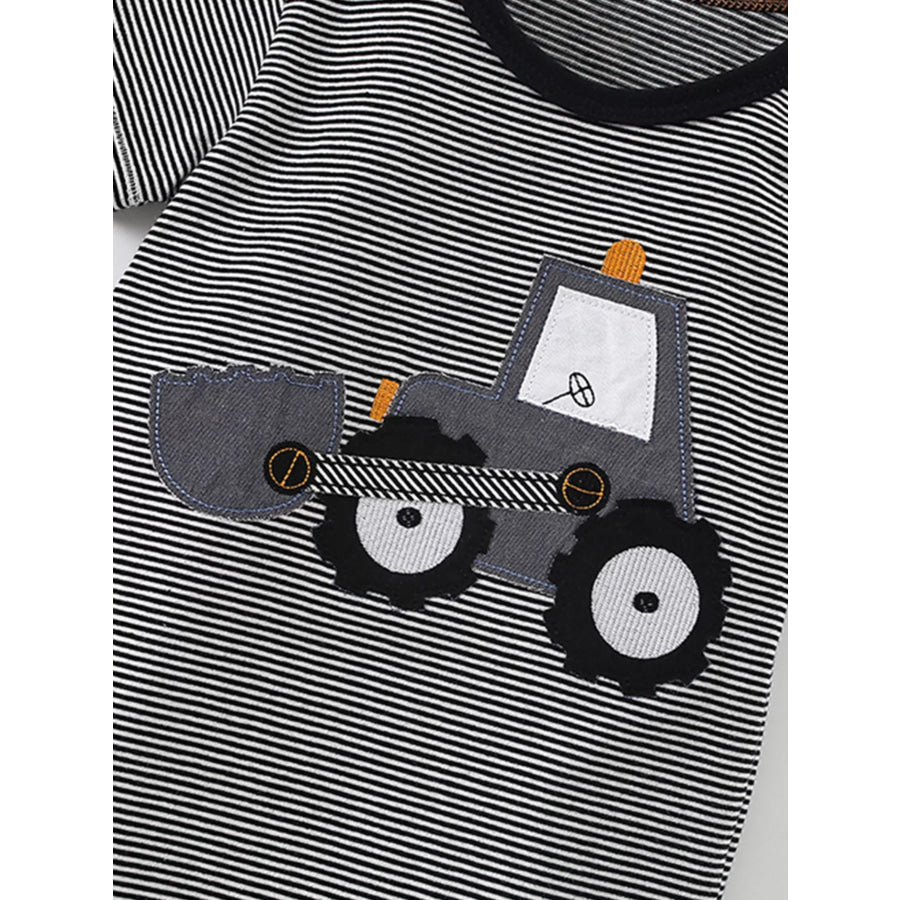 Children’s Cartoon Excavator Striped T-Shirt Apparel and Accessories