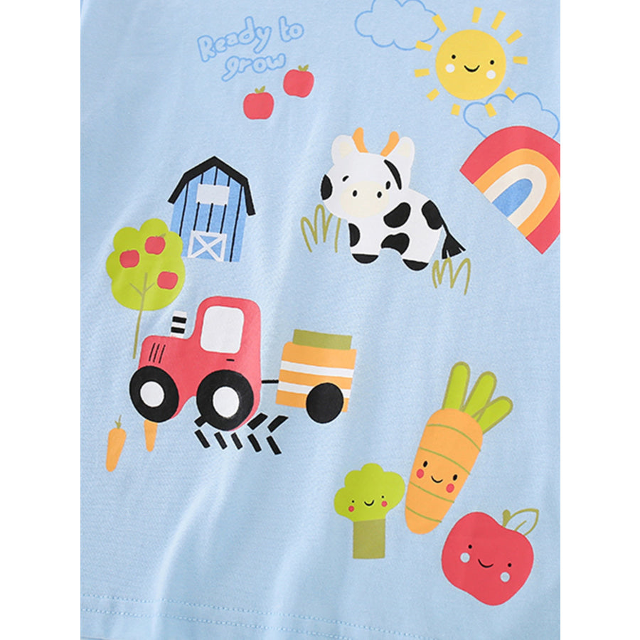 Children’s Cartoon Farm Print Short Sleeve T-Shirt Apparel and Accessories
