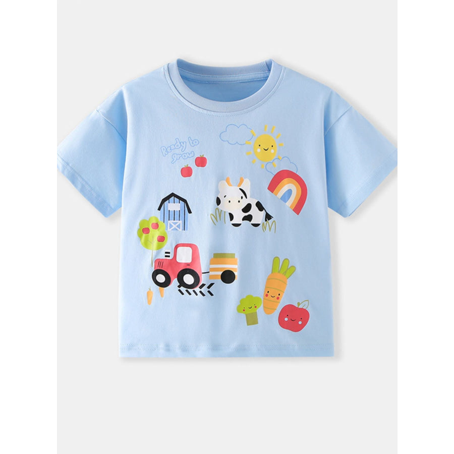 Children’s Cartoon Farm Print Short Sleeve T-Shirt Apparel and Accessories