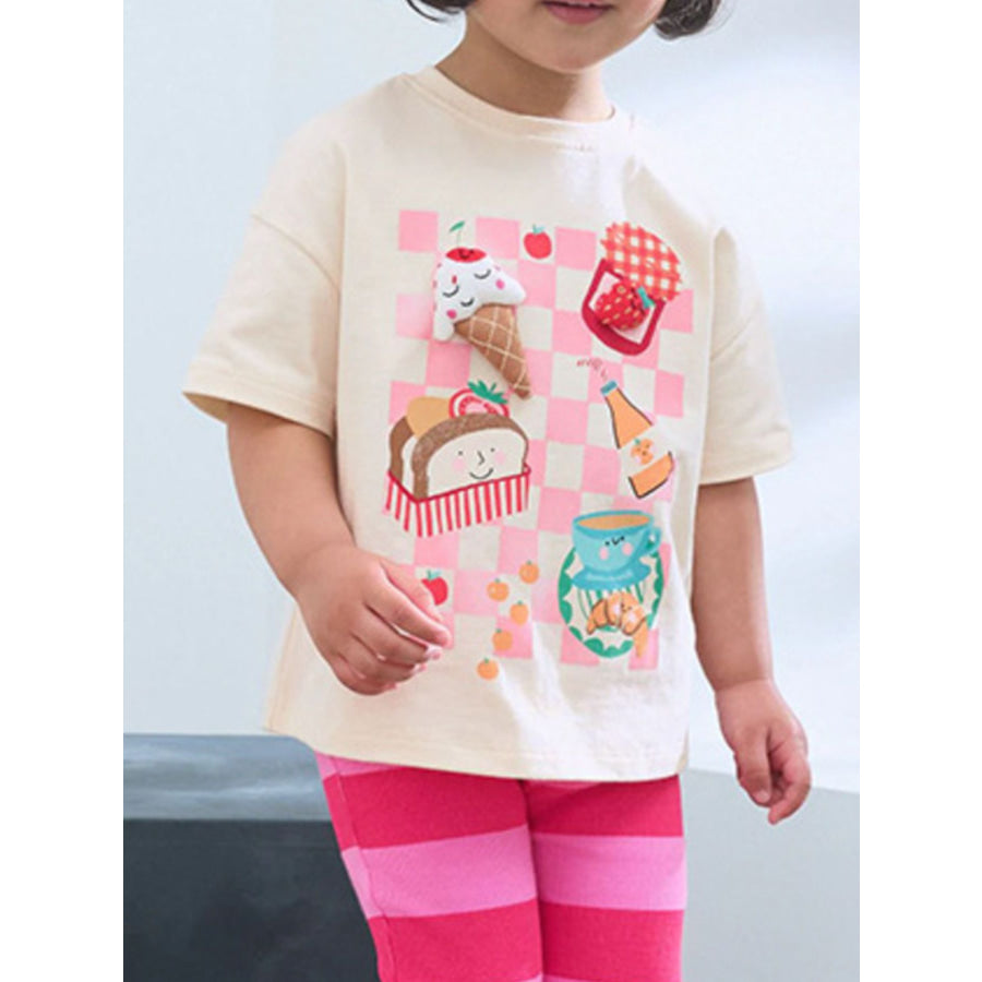 Children’s Cartoon Food Short Sleeve T-Shirt Apricot / 2T Apparel and Accessories