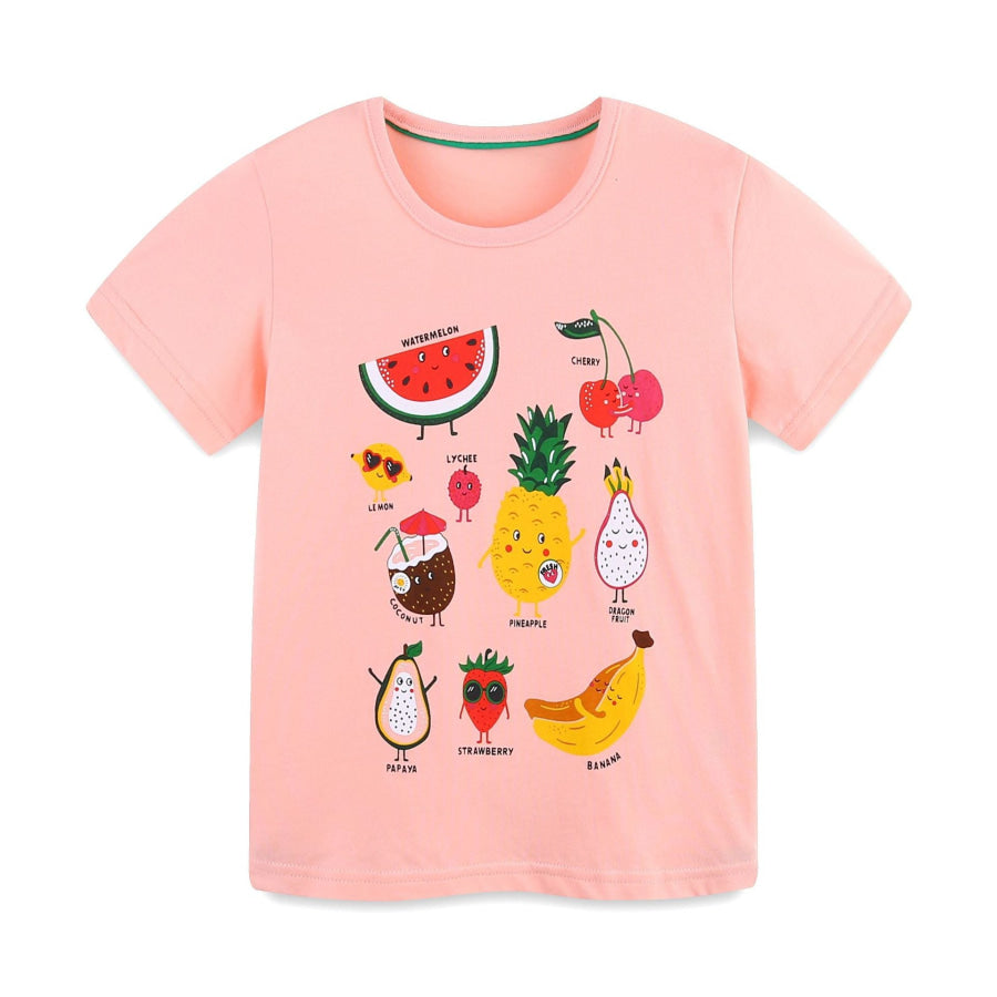 Children’s Cartoon Fruit Print Short Sleeve T-Shirt Apparel and Accessories