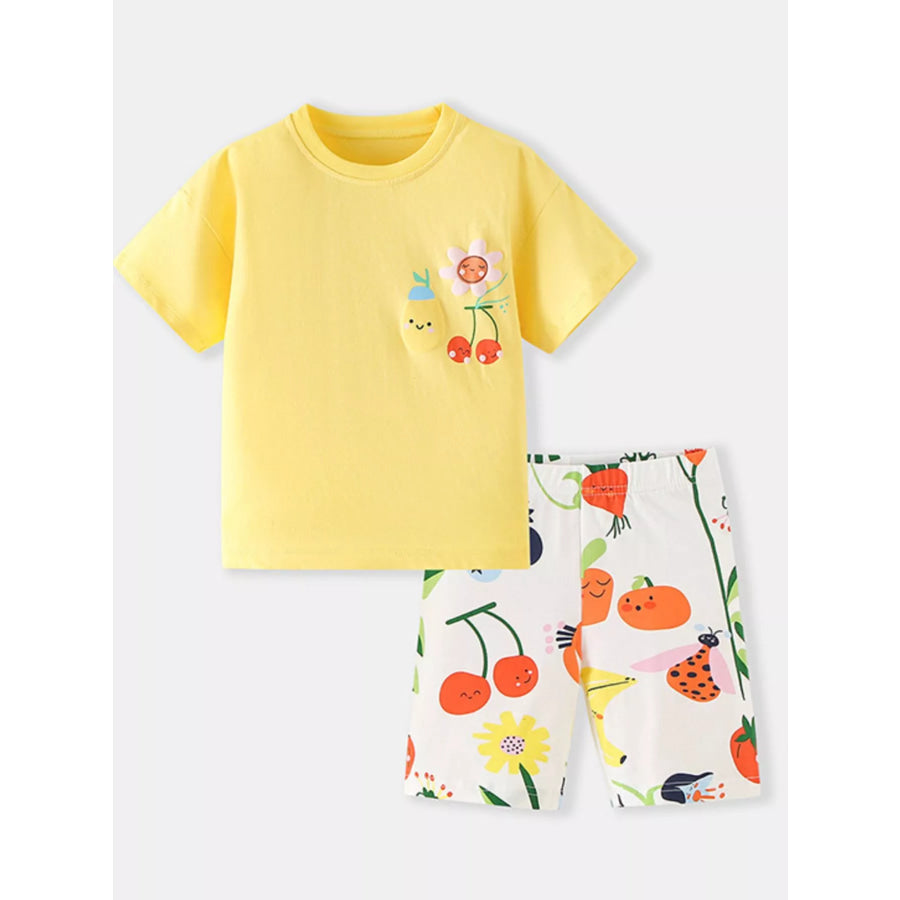 Children’s Cartoon Fruit Tee and Shorts Set Yellow / 2-3Y Apparel and Accessories