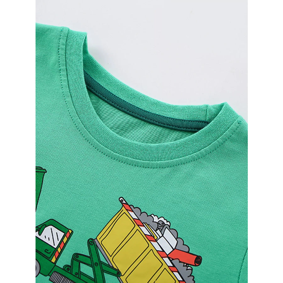 Children’s Cartoon Garbage Truck Print Short Sleeve T-Shirt Apparel and Accessories