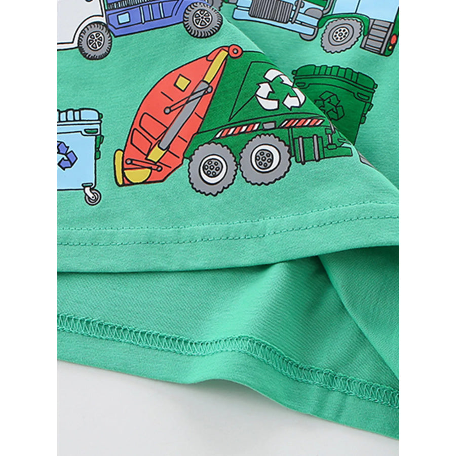 Children’s Cartoon Garbage Truck Print Short Sleeve T-Shirt Apparel and Accessories