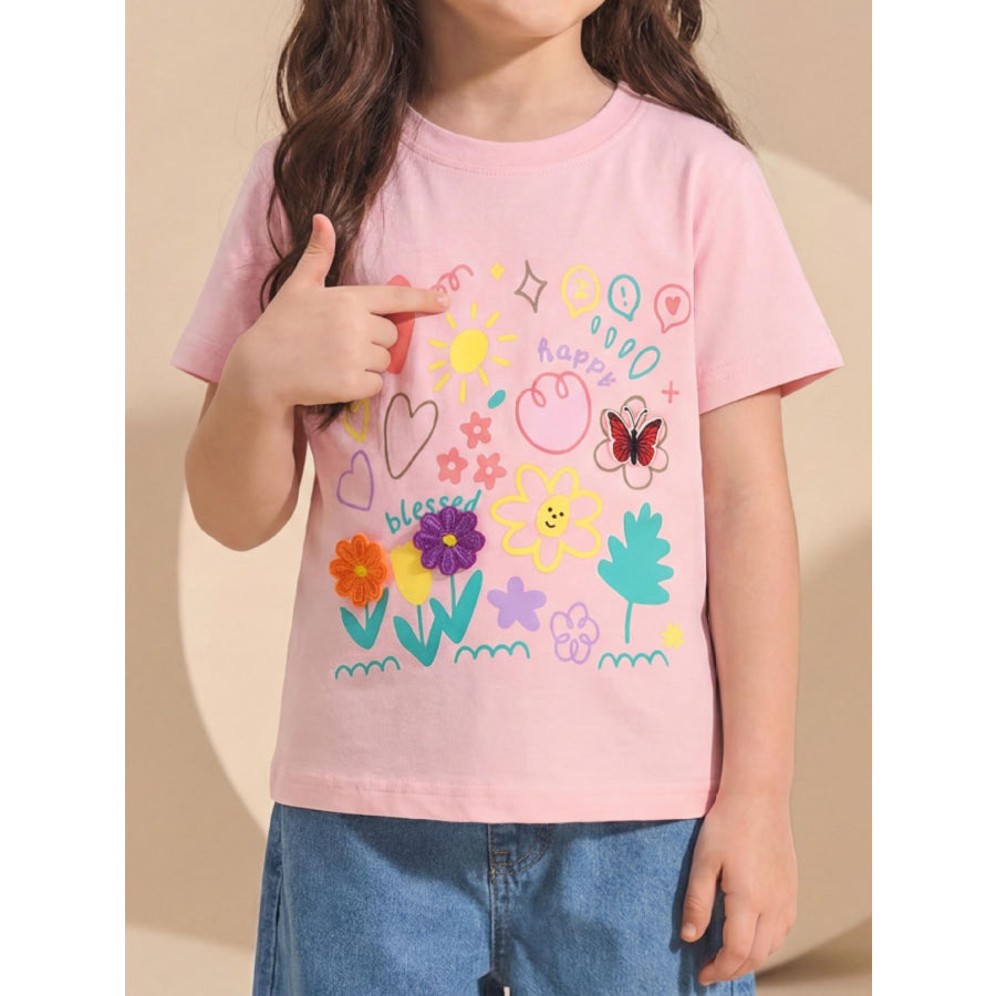 Children’s Cartoon Graphic Short Sleeve T-Shirt Pink / 2-3 Apparel and Accessories